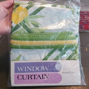 Vintage Berkeley Mandarin Bamboo Floral Vinyl Window Curtain Green Yellow 68x54
